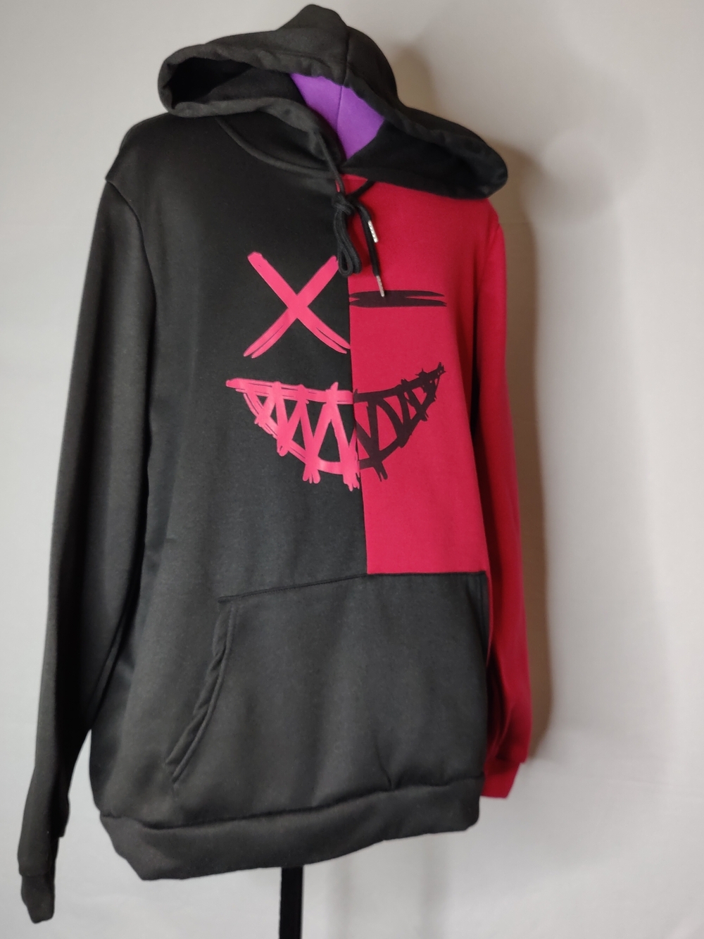 Men's Two-Tone Black and Burgundy Graphic Hoodie